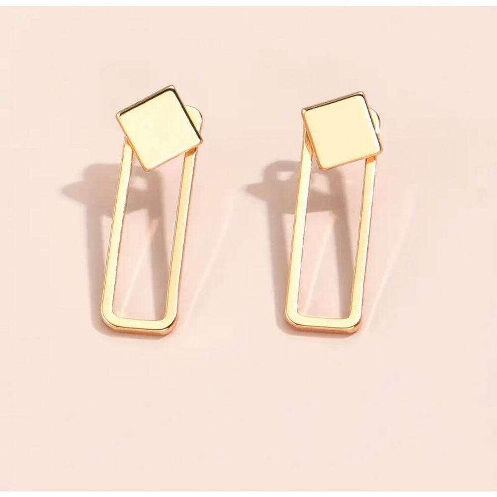 Square Geometric Stud Earrings Copper Jewelry Simple Leisure Style, Casual Gift